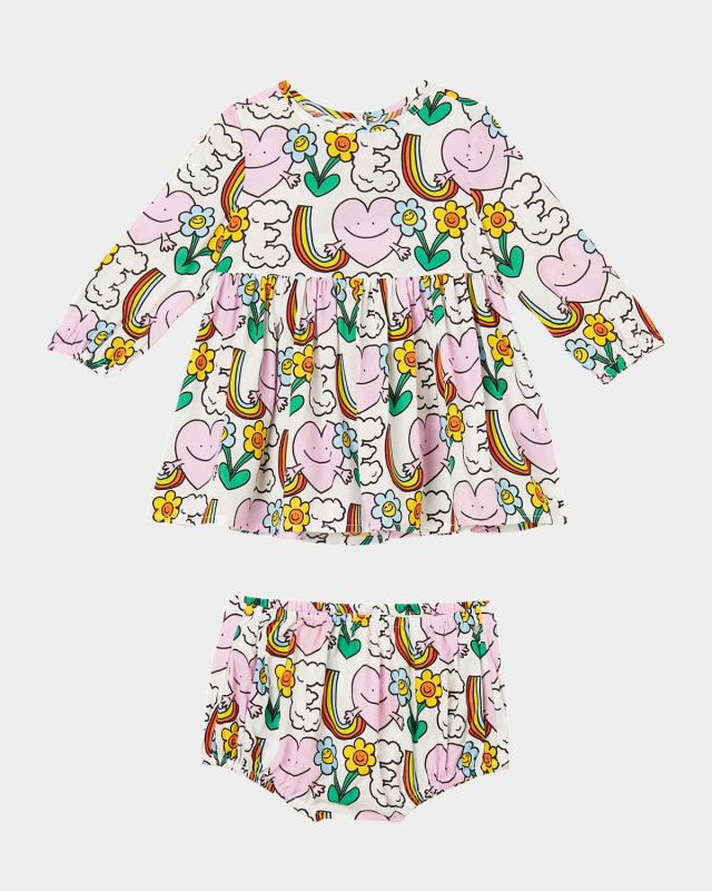 Girl's Rainbow Love Long-Sleeve Dress & Bloomers Set, Size 6M-36